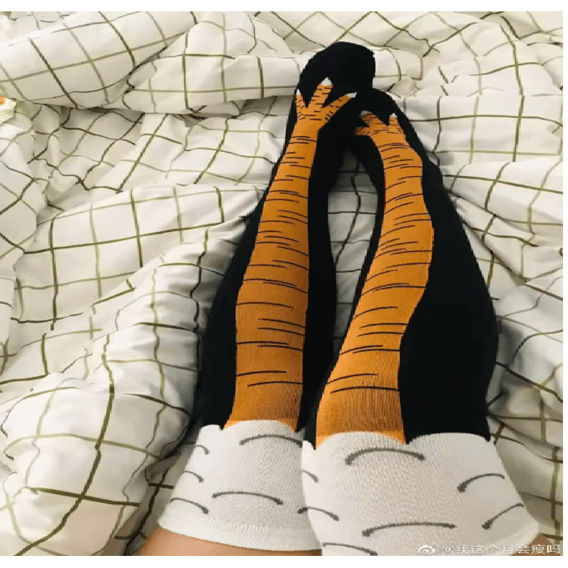 Funny Chicken Print Thigh High Socks 1