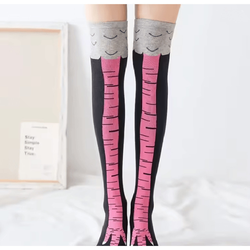 Funny Chicken Print Thigh High Socks 7