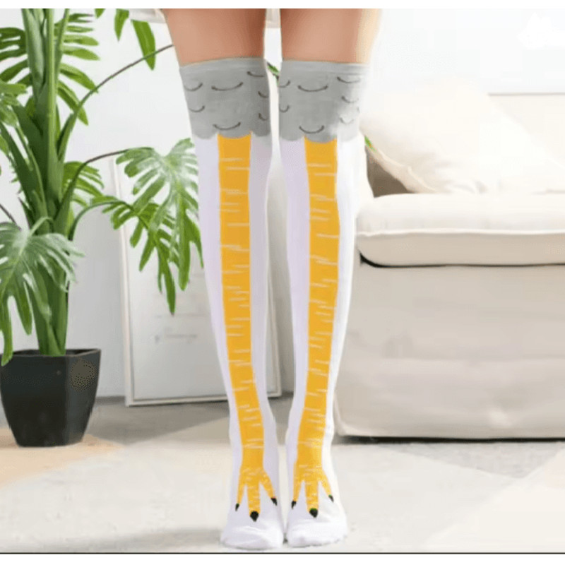 Funny Chicken Print Thigh High Socks 8