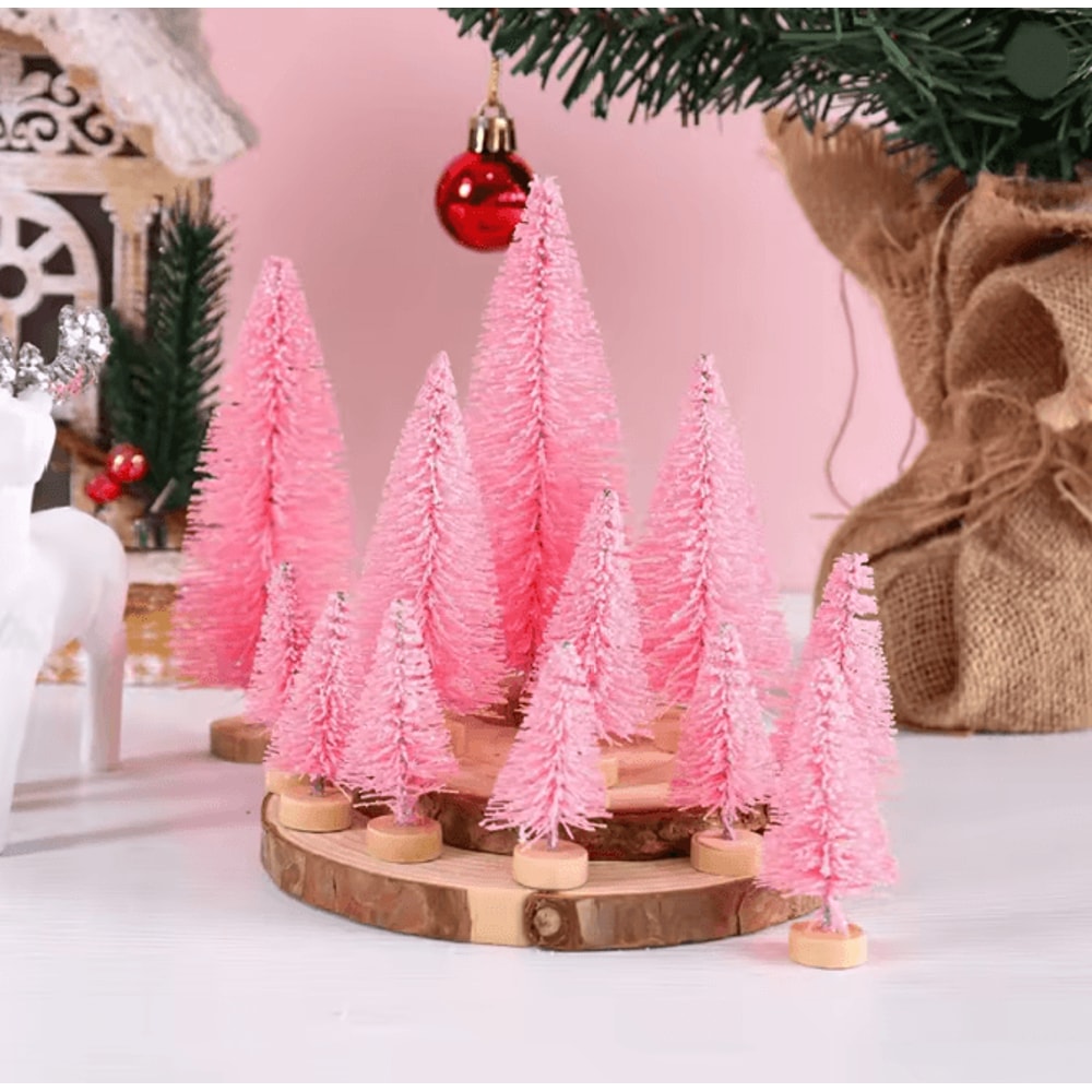 Mini Wood Christmas Trees Tabletop Decor Set 2