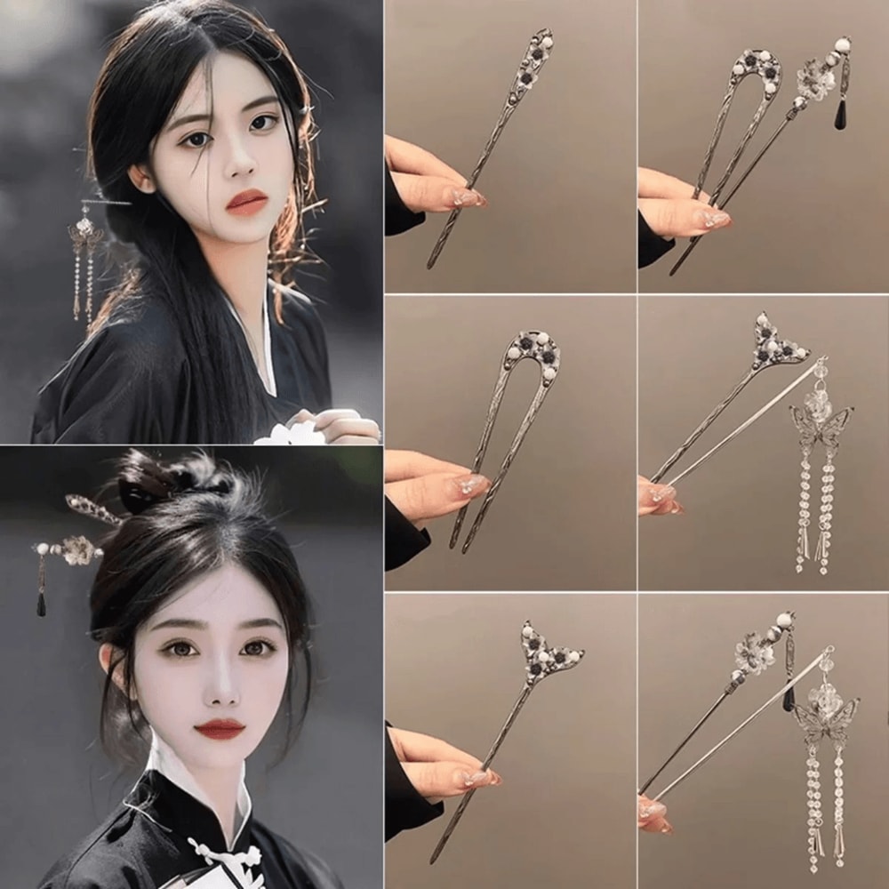 InkBloom Neo Chinese Flower Tassel Hair Stick For Women 0