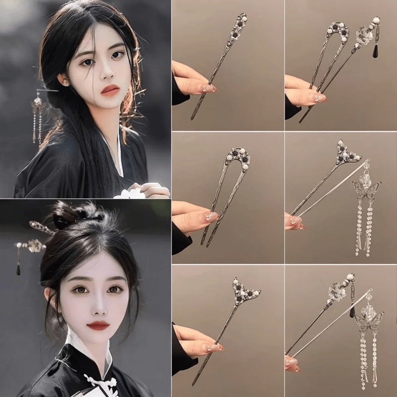 InkBloom Neo Chinese Flower Tassel Hair Stick For Women 0