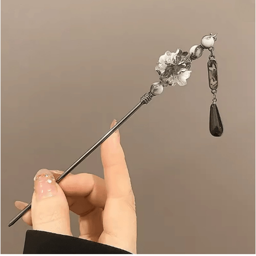 InkBloom Neo Chinese Flower Tassel Hair Stick For Women 5