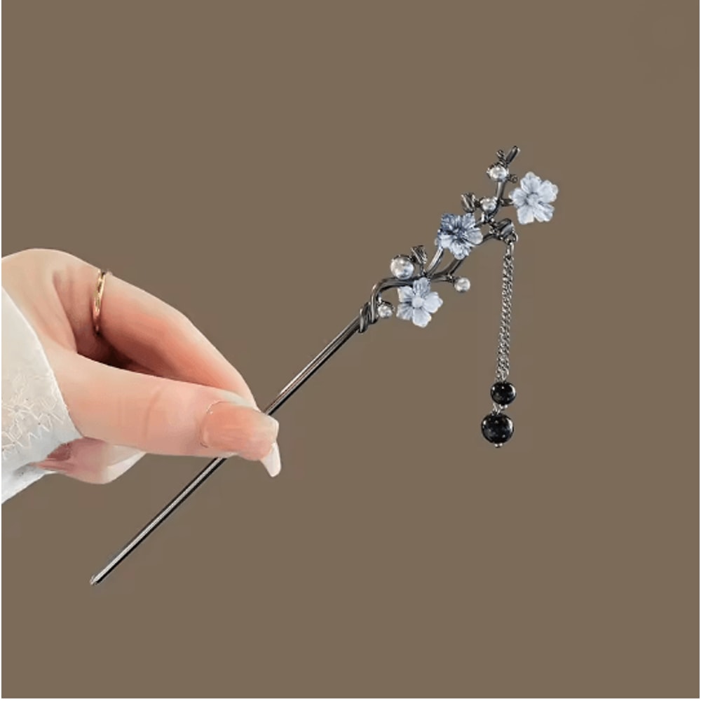 InkBloom Neo Chinese Flower Tassel Hair Stick For Women 7