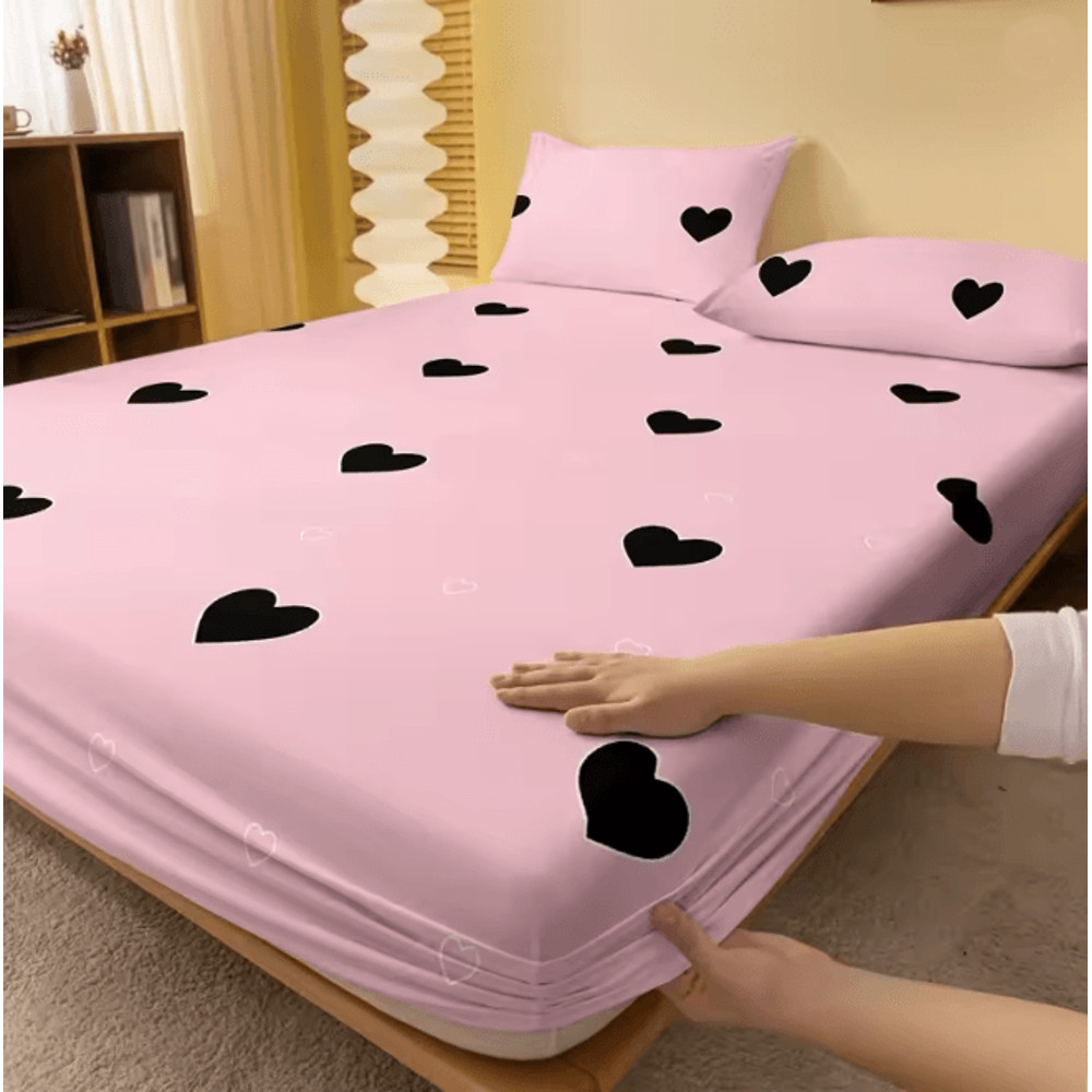 Heart Geometry Printed Matte Fitted Bed Sheet 0