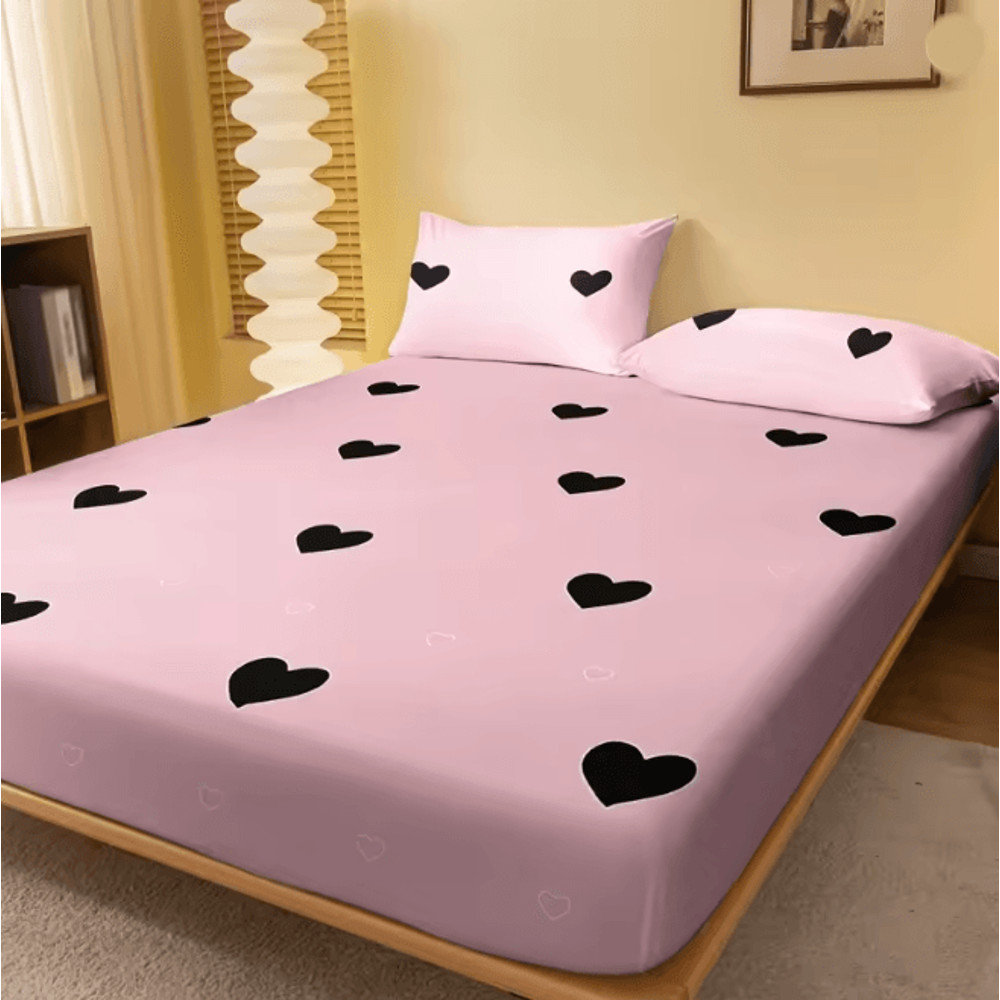 Heart Geometry Printed Matte Fitted Bed Sheet 4