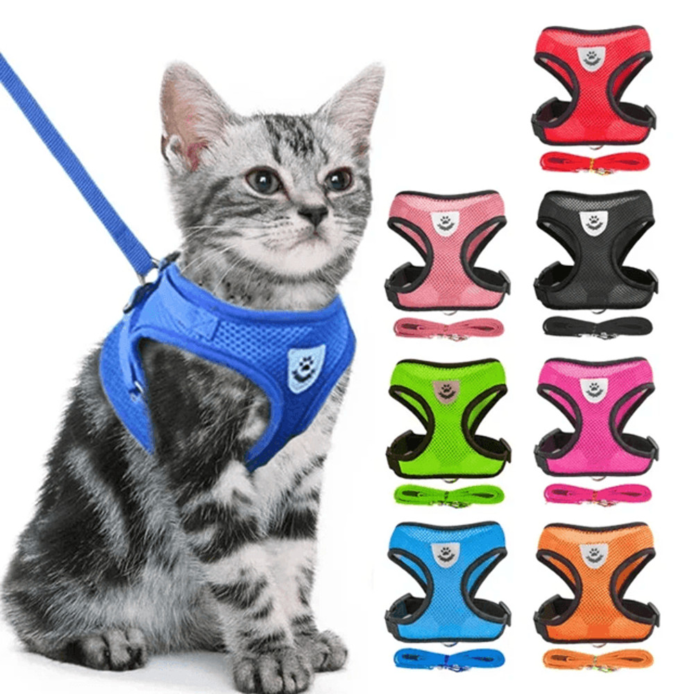 Adjustable Mesh Cat And Small Dog Harness With Leash 0