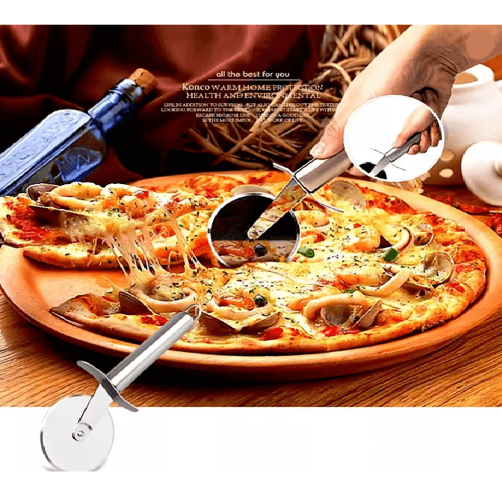 Stainless Steel Kitchen Pizza Cutter Wheel And Server 1