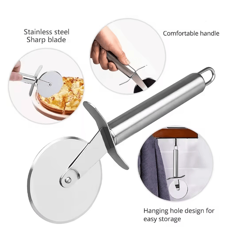 Stainless Steel Kitchen Pizza Cutter Wheel And Server 2