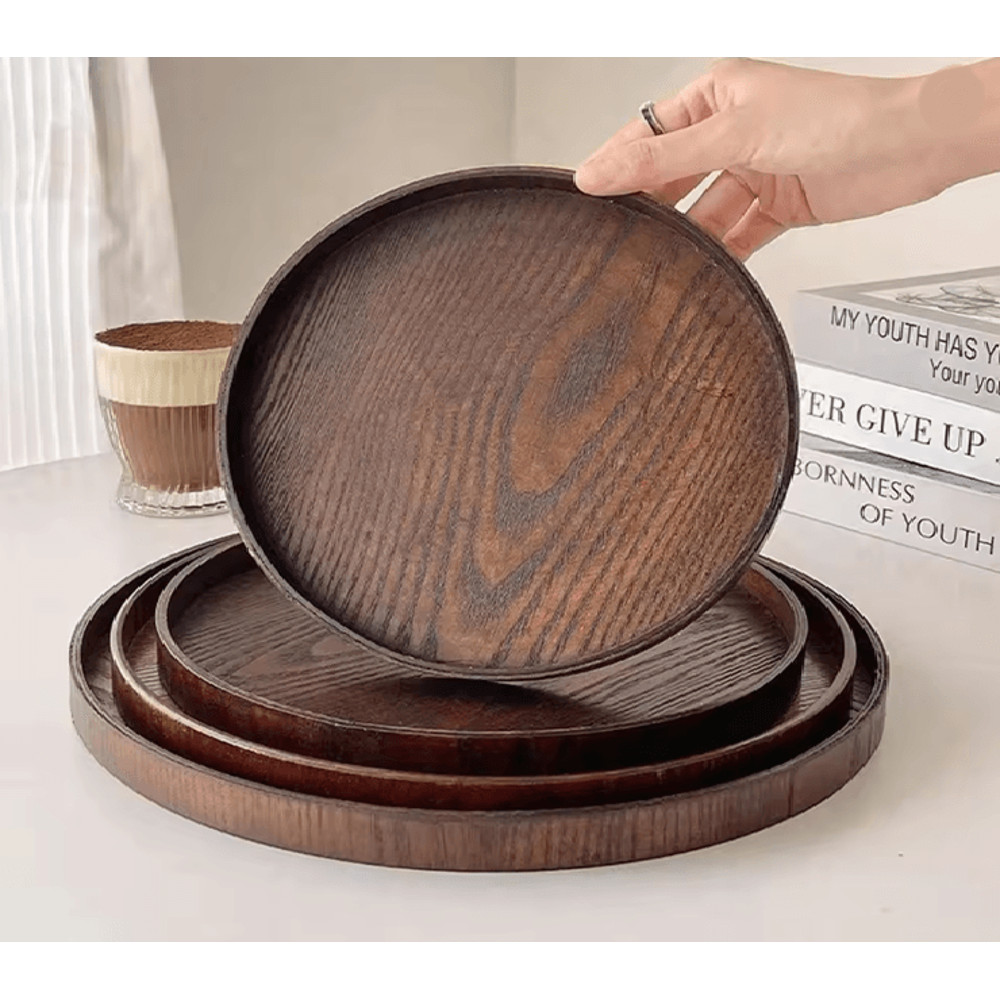 Round Wooden Serving Tray For Home And Kitchen 0