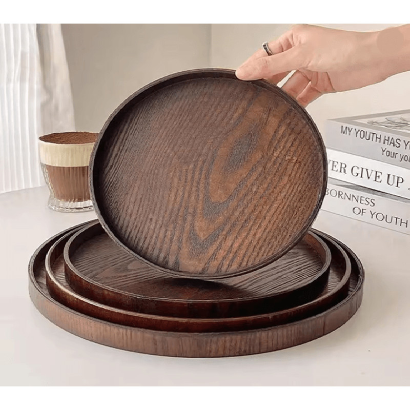 Round Wooden Serving Tray For Home And Kitchen 0
