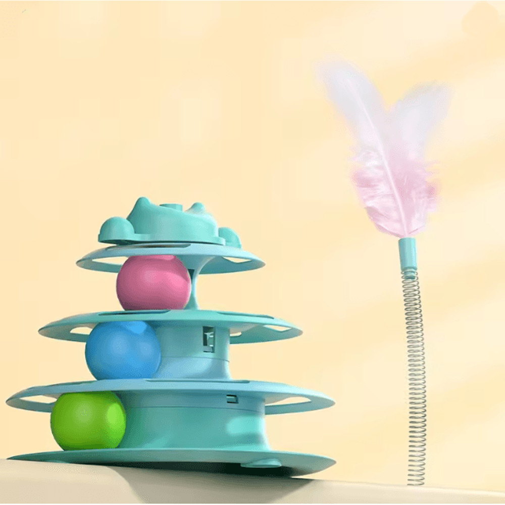 Interactive Cat Turntable Toy With Feather And Ball 3