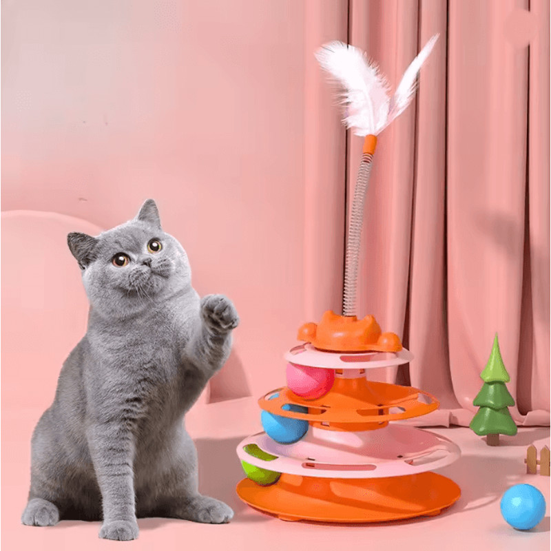 Interactive Cat Turntable Toy With Feather And Ball 5