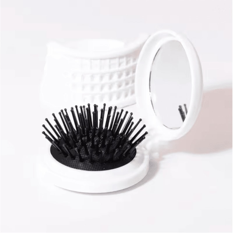 Mini Folding Hair Brush And Mirror For Travel Styling 2
