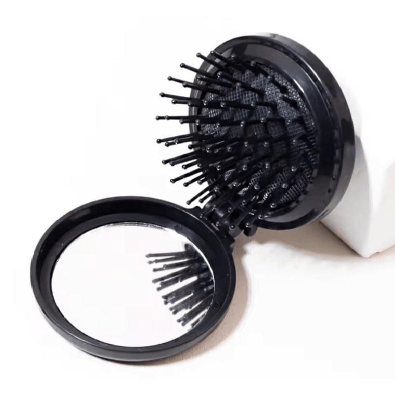 Mini Folding Hair Brush And Mirror For Travel Styling 3