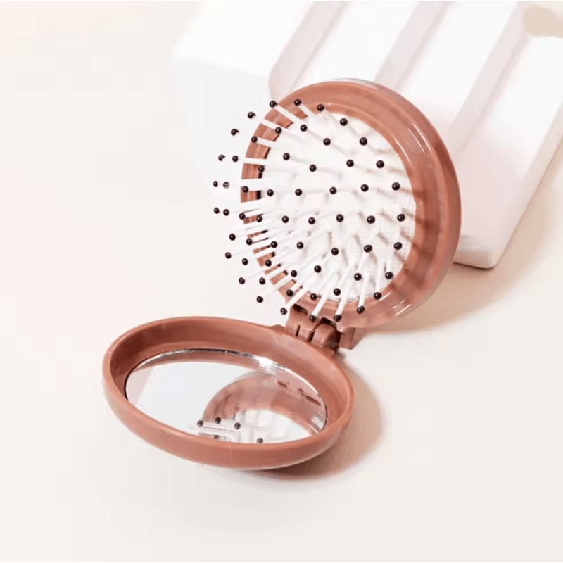 Mini Folding Hair Brush And Mirror For Travel Styling 5
