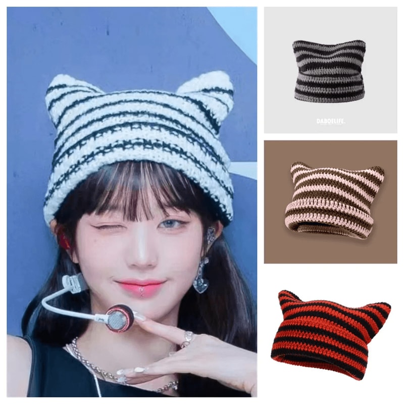 Harajuku Cat Ear Beanie For Cute Winter Streetwear 1