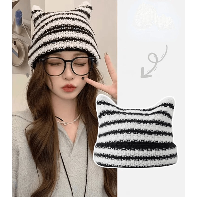 Harajuku Cat Ear Beanie For Cute Winter Streetwear 2