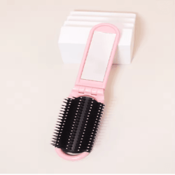 mini foldable hair comb with mirror