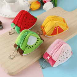 cartoon fruit plush coin wallet for kids
