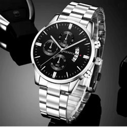 silver stainless steel luxury quartz watch