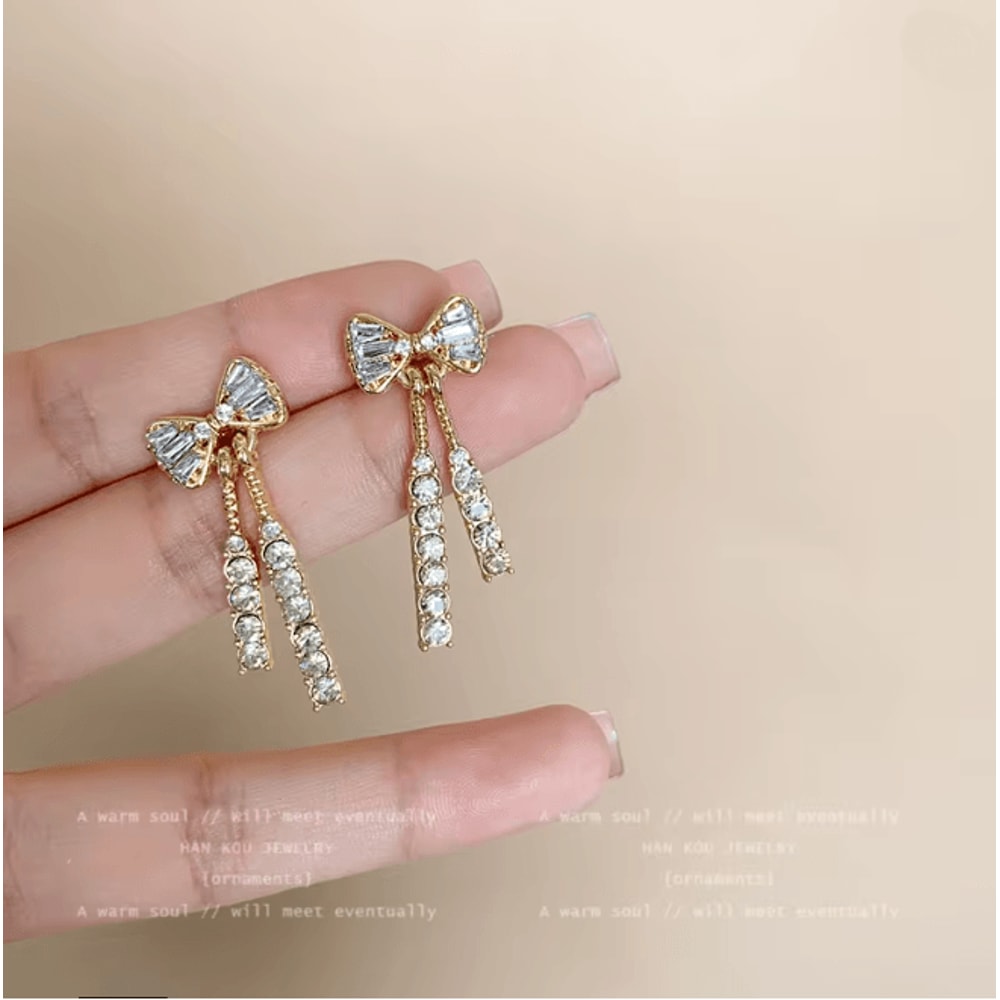 Gold Bow Rhinestone Earrings 3