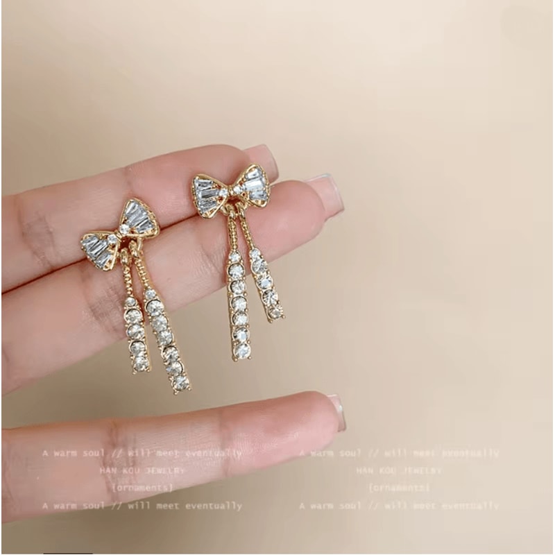 Gold Bow Rhinestone Earrings 3