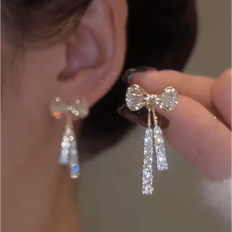 Gold Bow Rhinestone Earrings 4