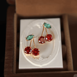 red zircon cherry leaf earrings