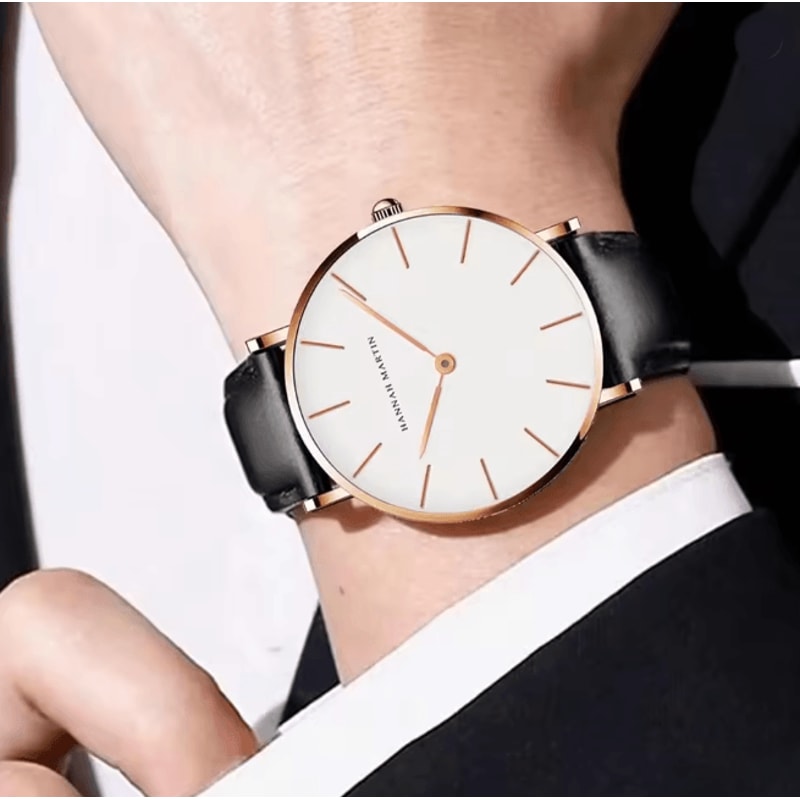 Rose Gold Leather Quartz Watch For Men And Women 1