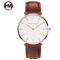 Rose Gold Leather Quartz Watch For Men And Women 7
