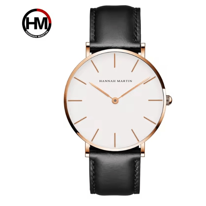 Rose Gold Leather Quartz Watch For Men And Women 8