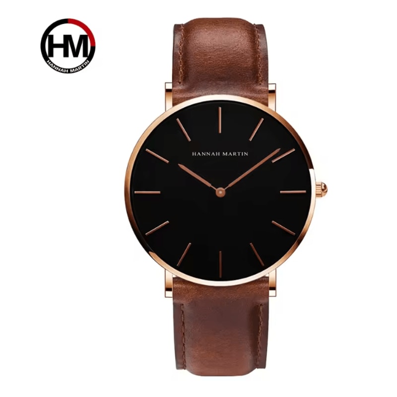 Rose Gold Leather Quartz Watch For Men And Women 11