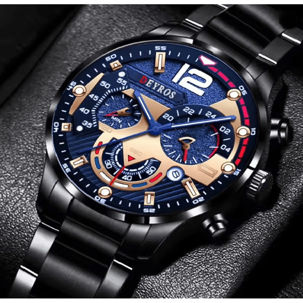 Stainless Steel Quartz Watch For Men With Calendar And Luminous Display 0