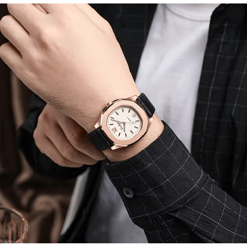 Casual Leather Strap Quartz Watch For Men 3