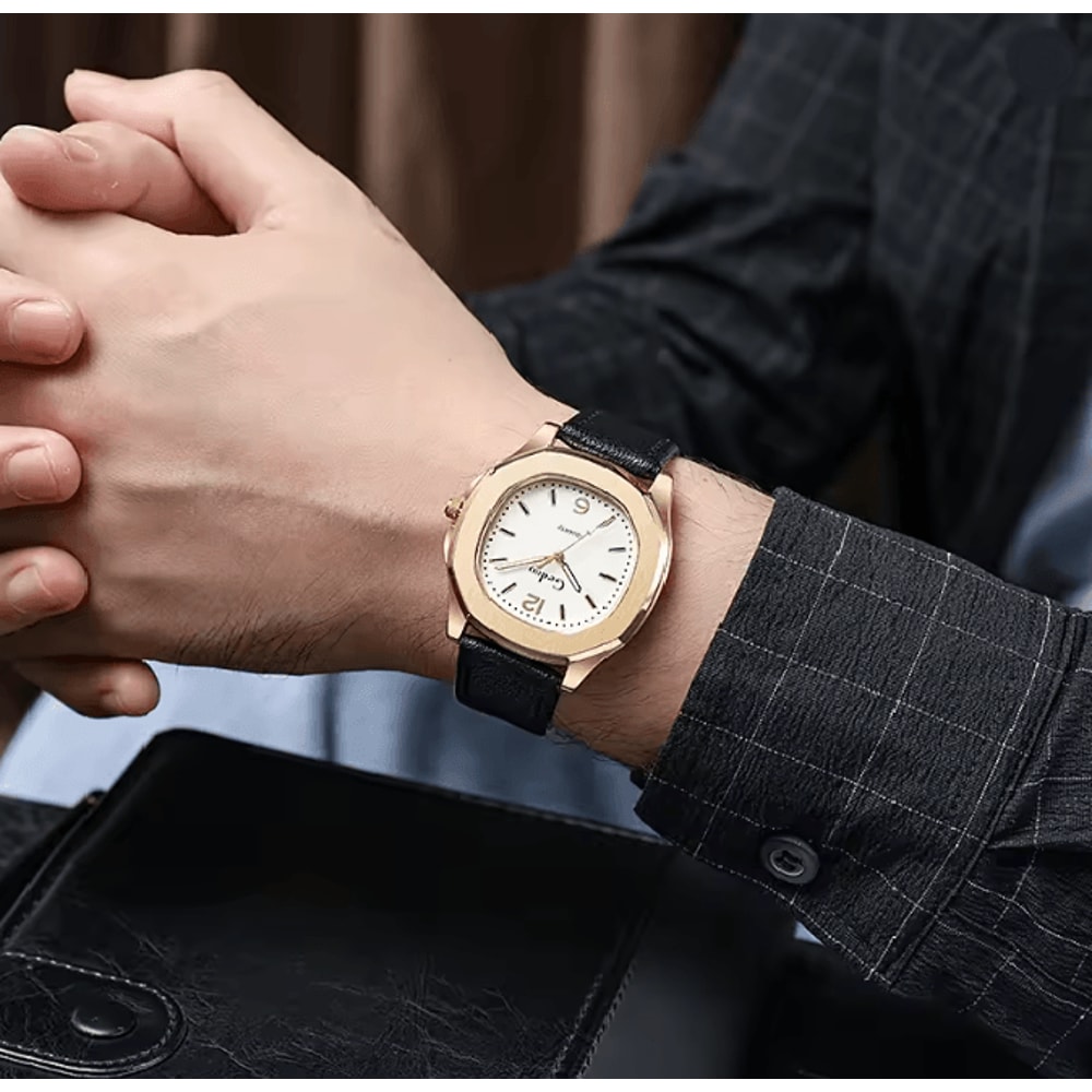 Casual Leather Strap Quartz Watch For Men 4