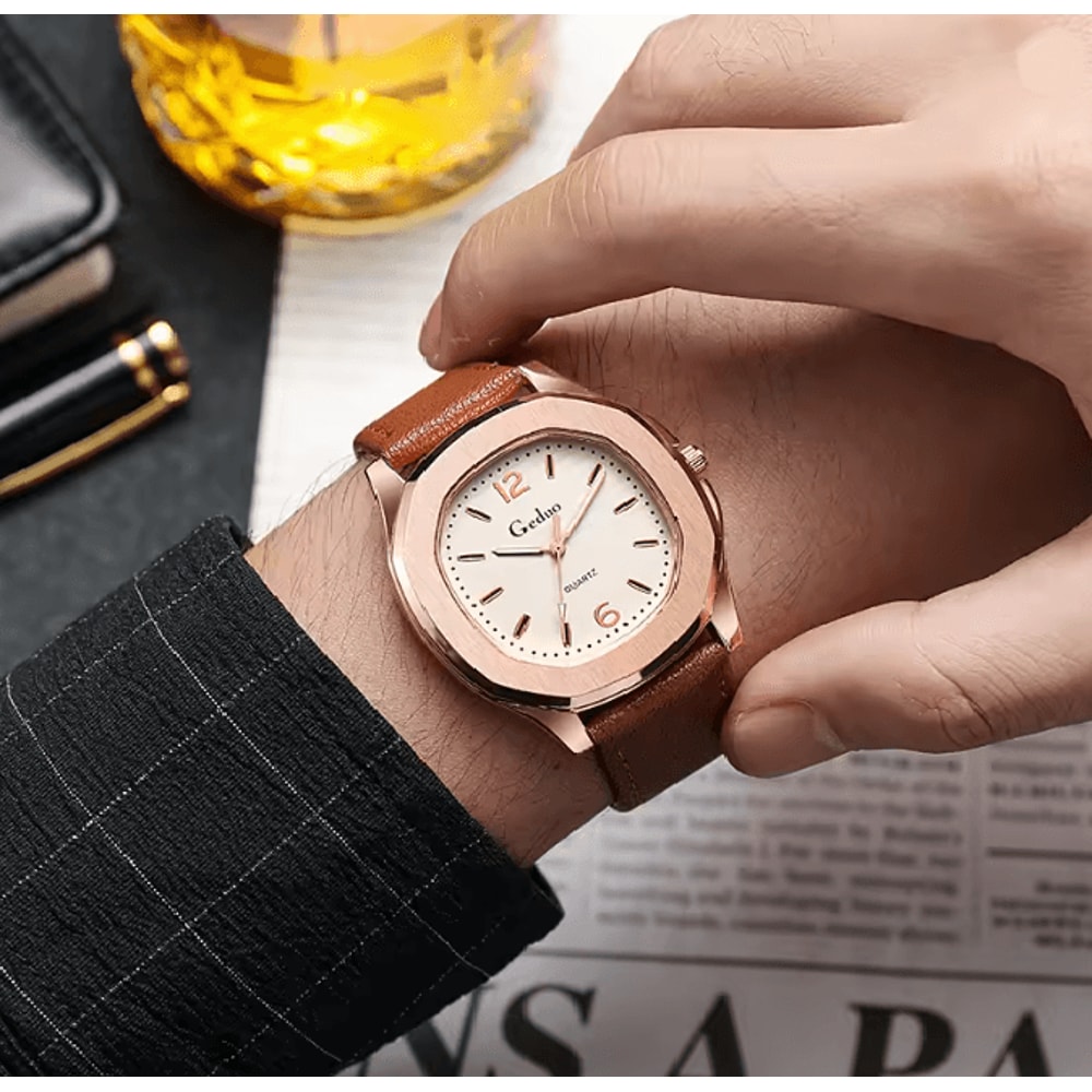 Casual Leather Strap Quartz Watch For Men 6
