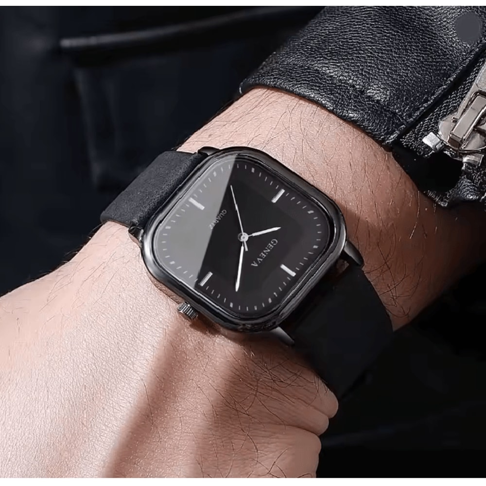 Square Minimalist Leather Strap Quartz Watch For Men 1