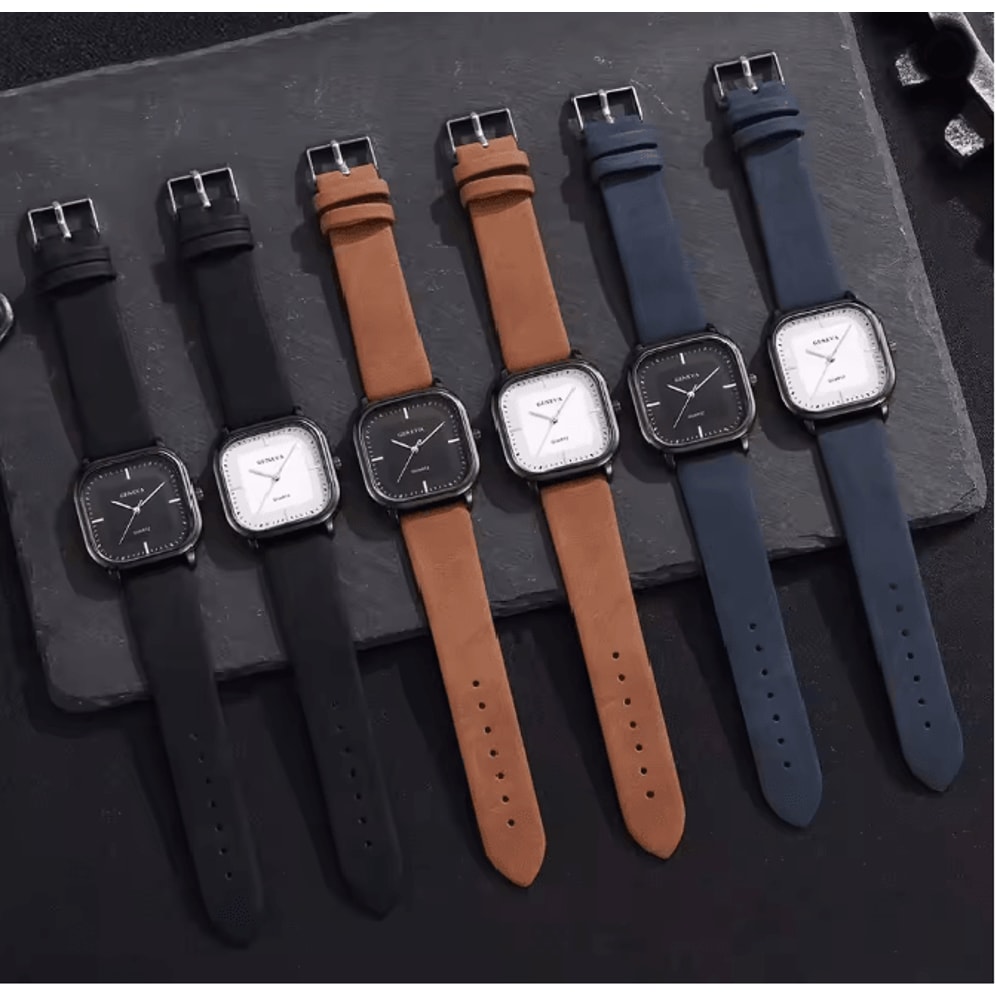 Square Minimalist Leather Strap Quartz Watch For Men 3