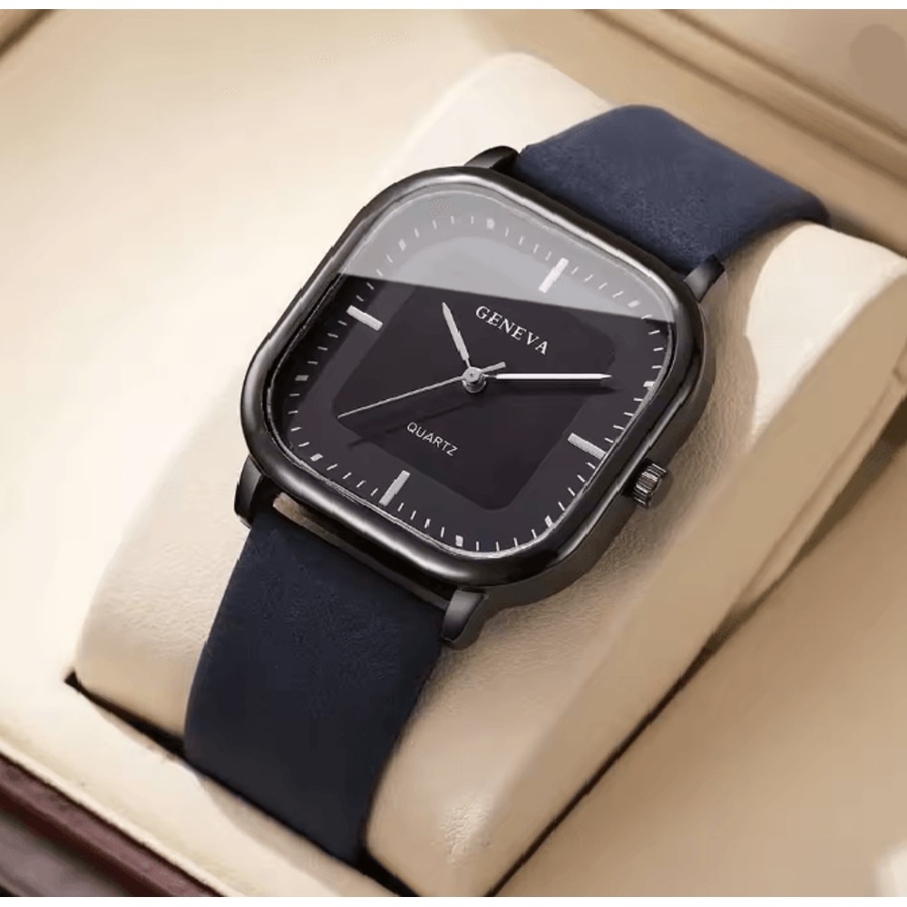 Square Minimalist Leather Strap Quartz Watch For Men 4