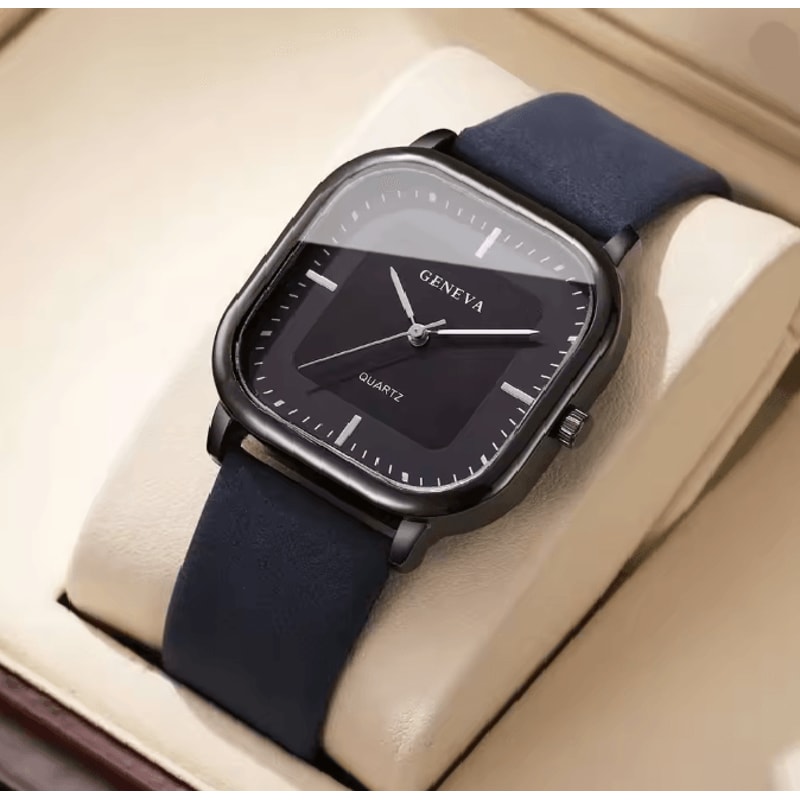 Square Minimalist Leather Strap Quartz Watch For Men 4
