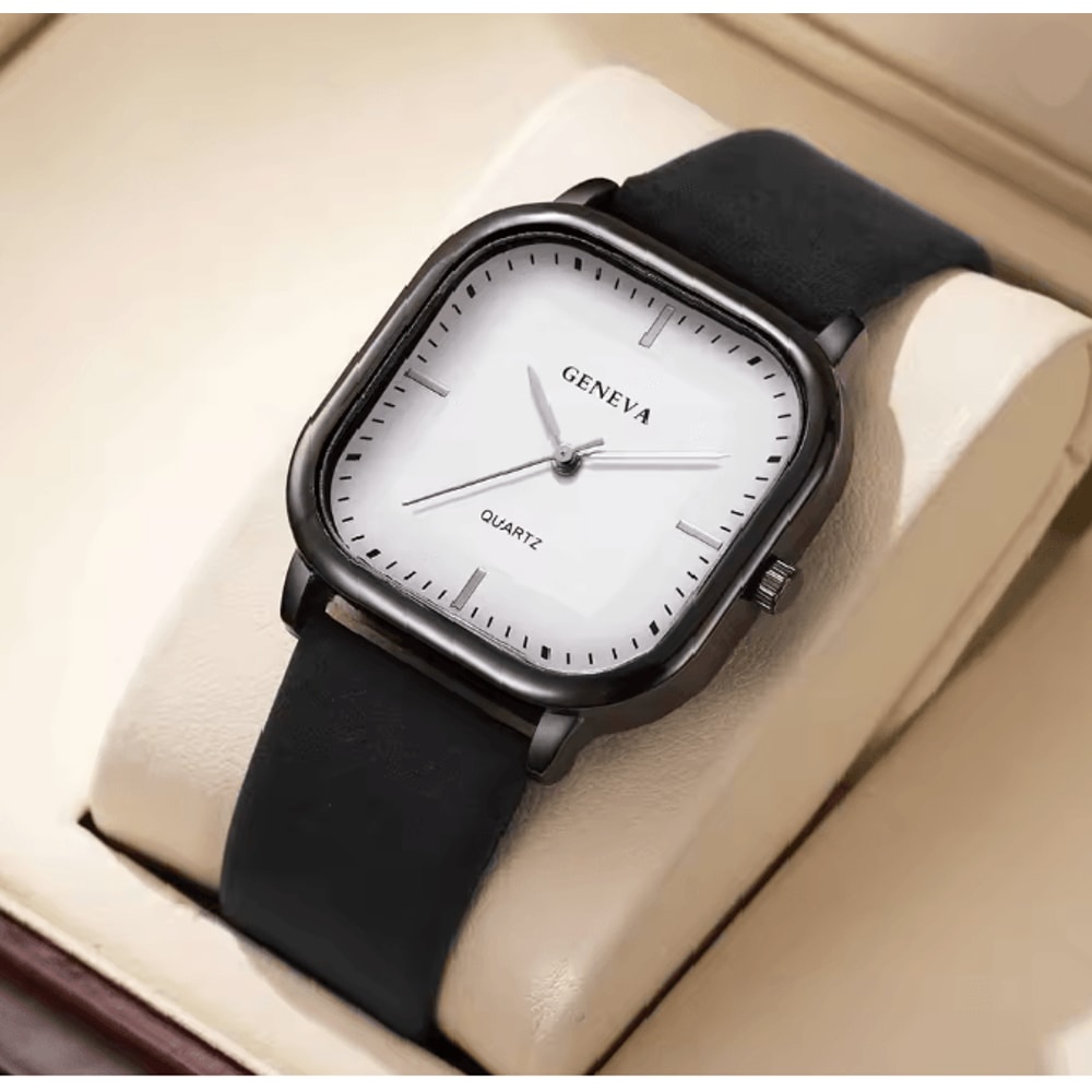 Square Minimalist Leather Strap Quartz Watch For Men 6