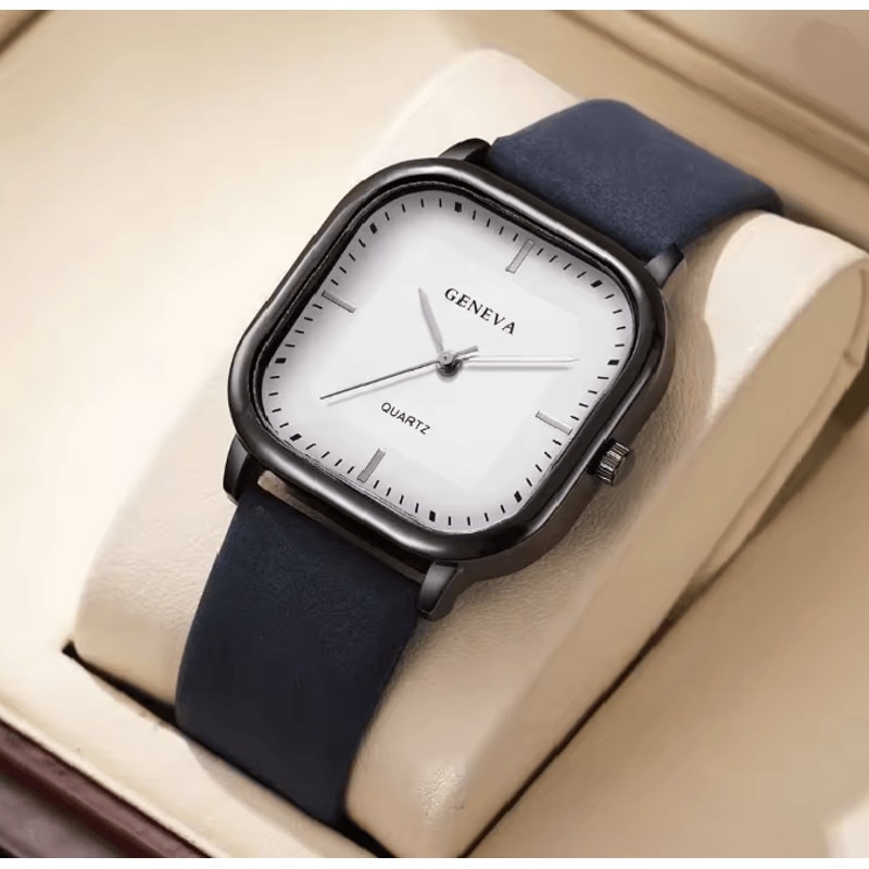 Square Minimalist Leather Strap Quartz Watch For Men 7