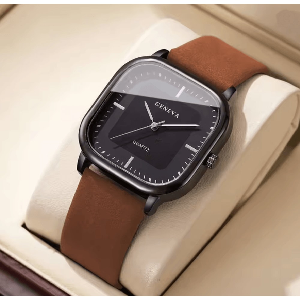 Square Minimalist Leather Strap Quartz Watch For Men 8