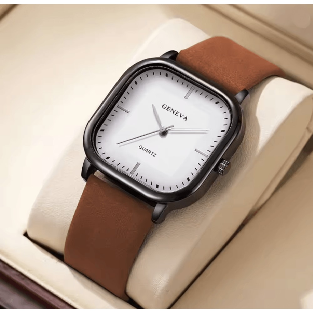 Square Minimalist Leather Strap Quartz Watch For Men 9