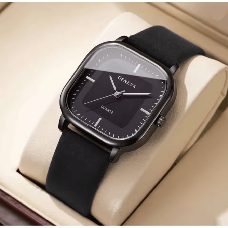 Square Minimalist Leather Strap Quartz Watch For Men 0