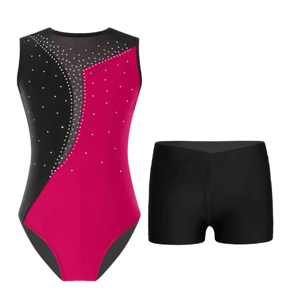 Girls Sleeveless Ballet Leotard And Shorts Dancewear Set 7