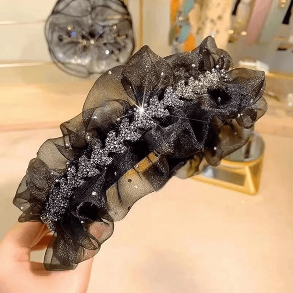 Elegant Black Gauze Rhinestone Headband 2