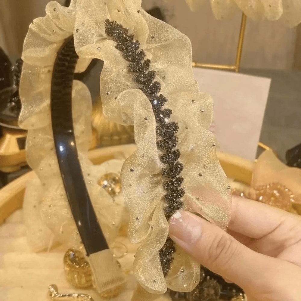 Elegant Black Gauze Rhinestone Headband 5
