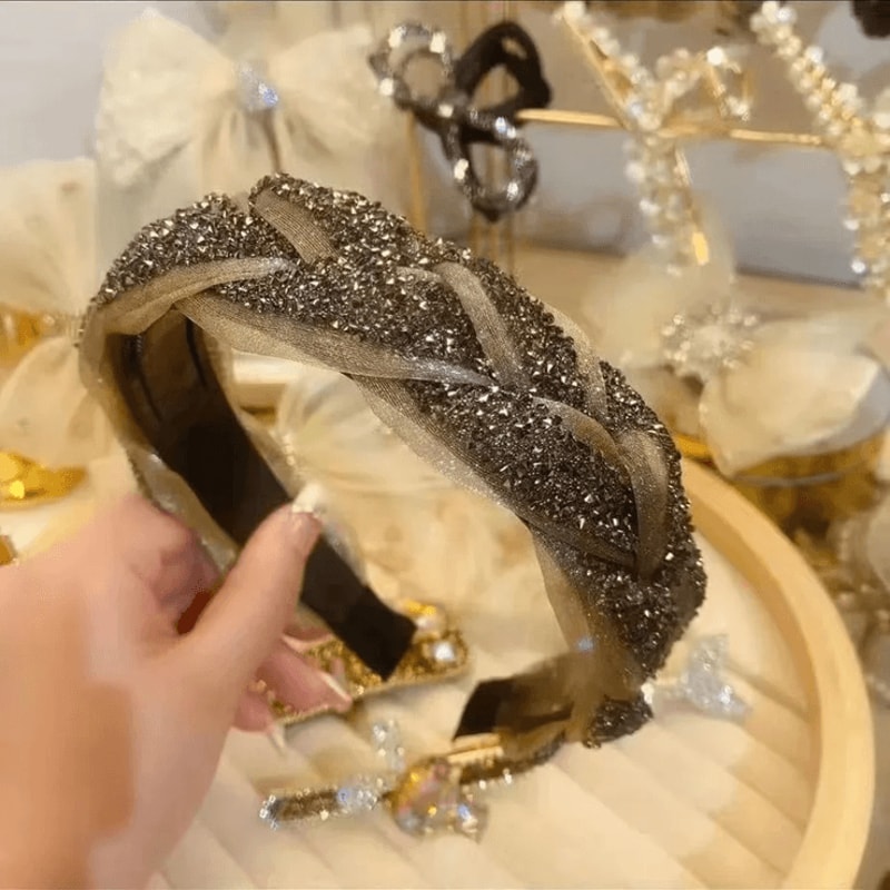 Elegant Black Gauze Rhinestone Headband 6